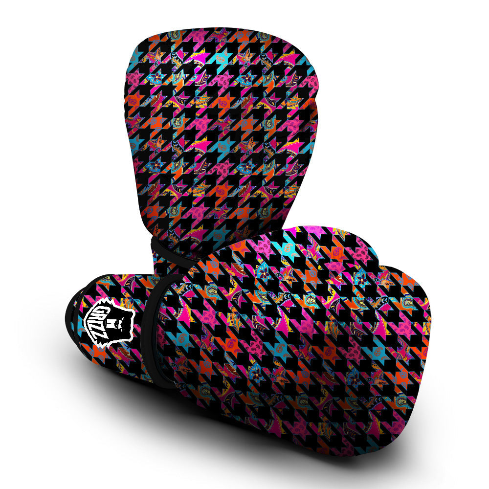 Geometrical Houndstooth And Paisley Print Pattern Boxing Gloves-grizzshop