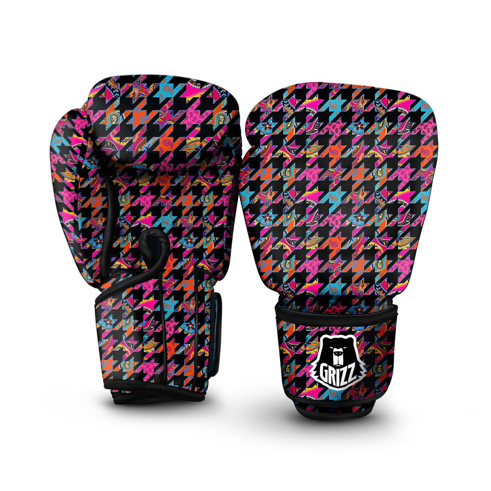 Geometrical Houndstooth And Paisley Print Pattern Boxing Gloves-grizzshop