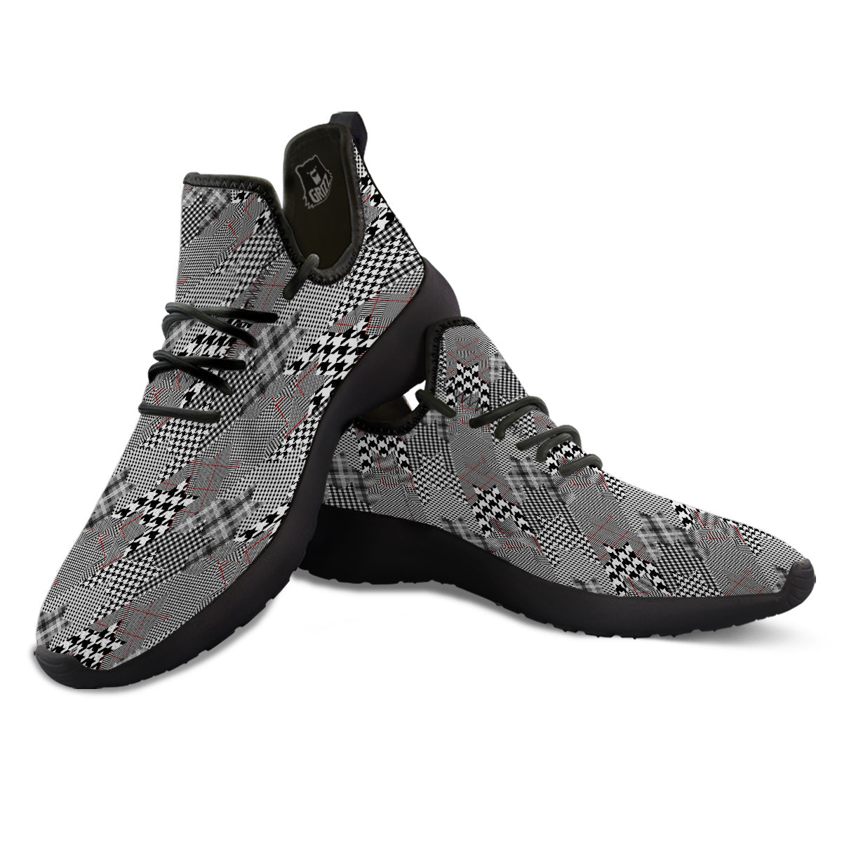 Geometrical Houndstooth Patchwork Print Pattern Black Athletic Shoes-grizzshop