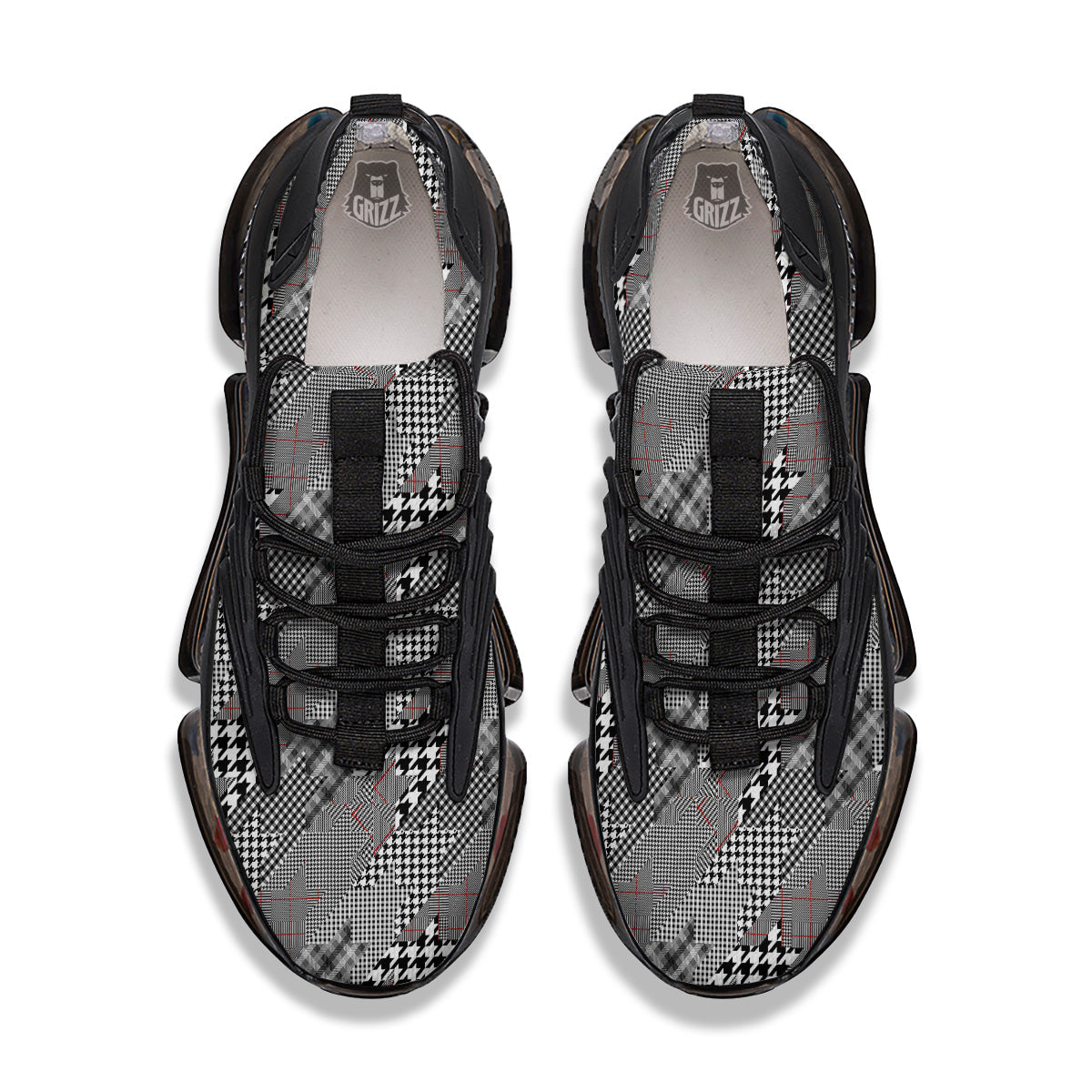 Geometrical Houndstooth Patchwork Print Pattern Black Gym Shoes-grizzshop