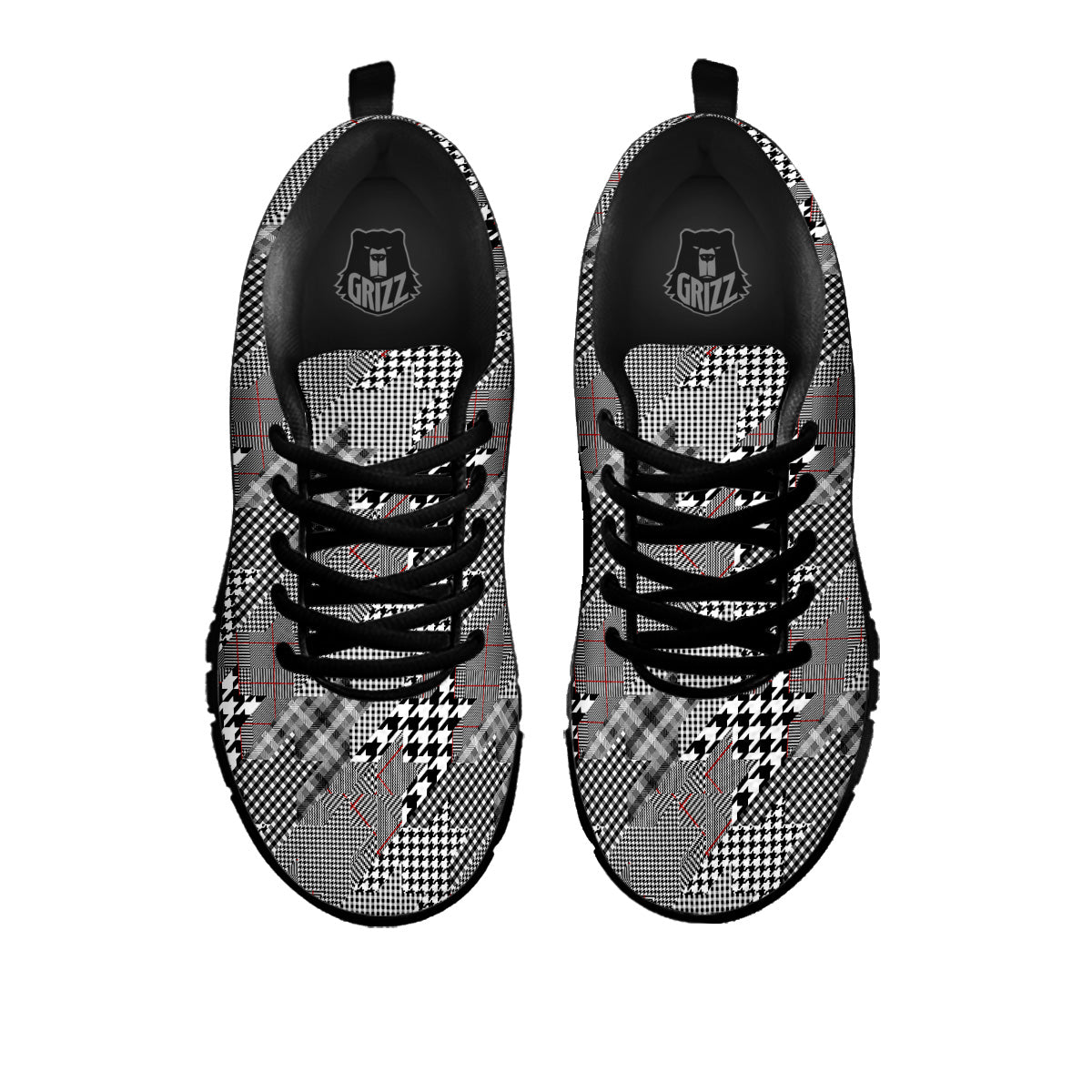 Geometrical Houndstooth Patchwork Print Pattern Black Sneaker-grizzshop