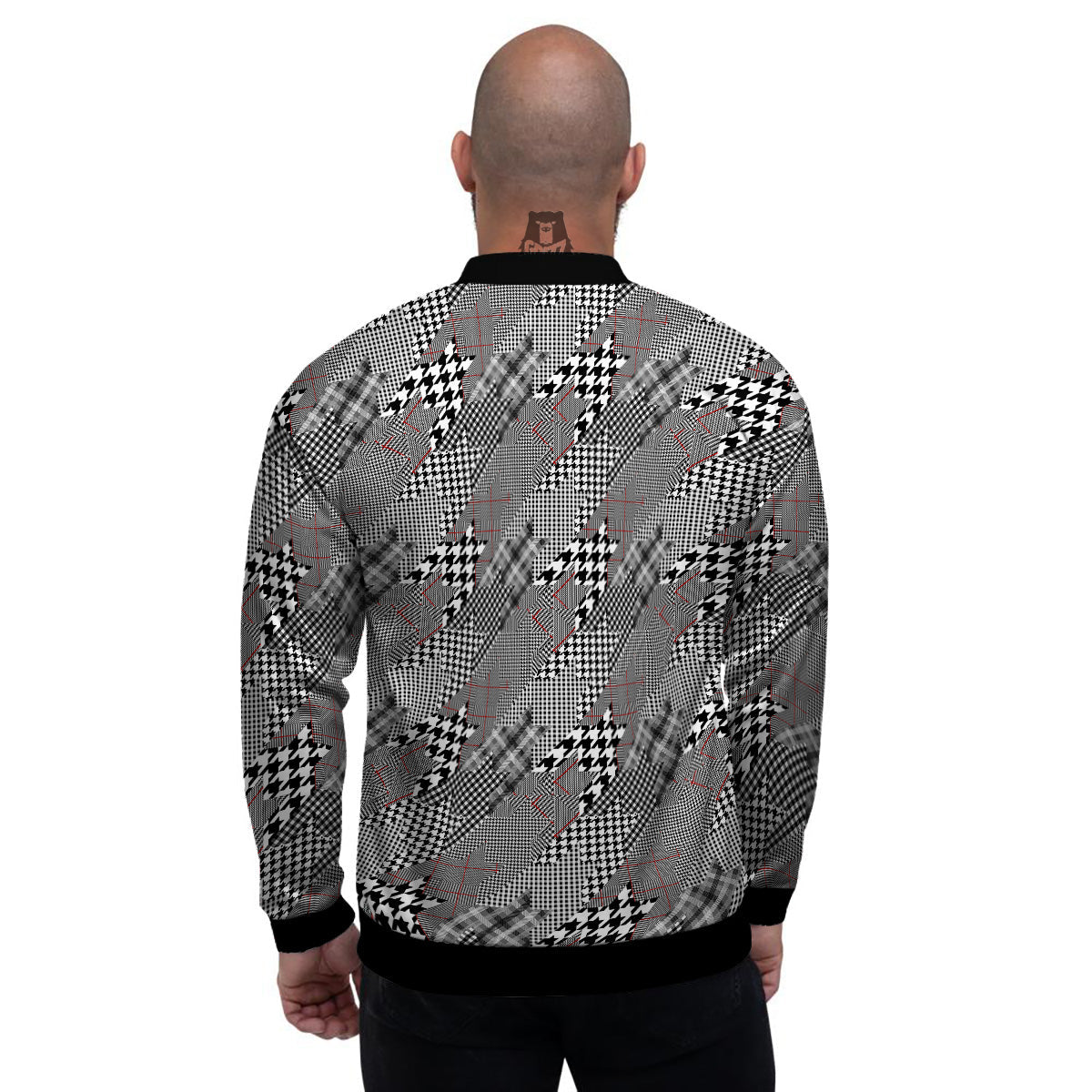 Geometrical Houndstooth Patchwork Print Pattern Men's Bomber Jacket-grizzshop