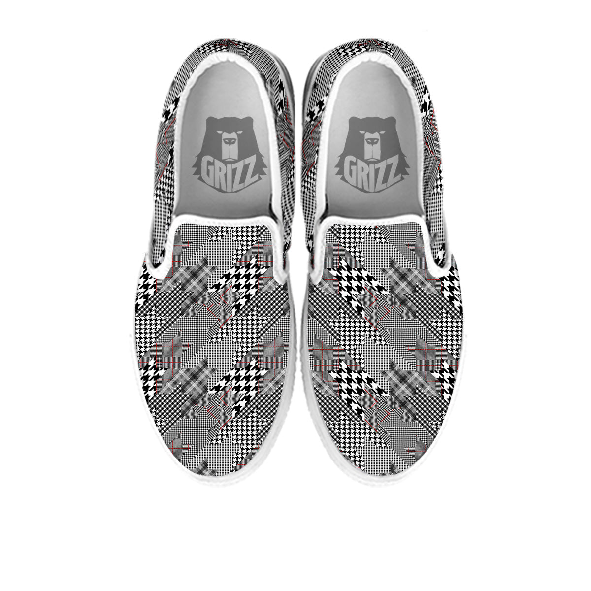 Geometrical Houndstooth Patchwork Print Pattern White Slip On Shoes-grizzshop