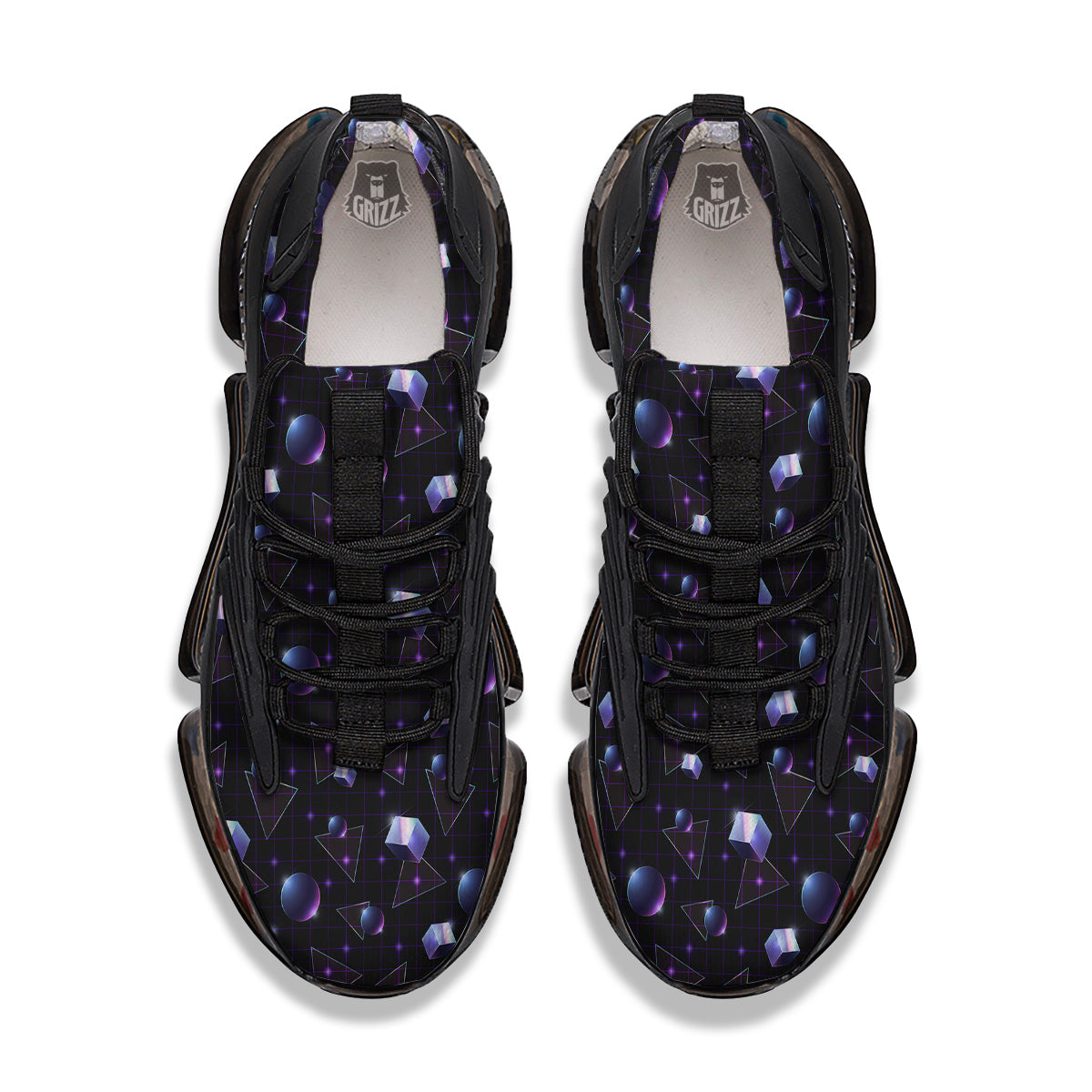 Geometry 80's Style Print Pattern Black Gym Shoes-grizzshop