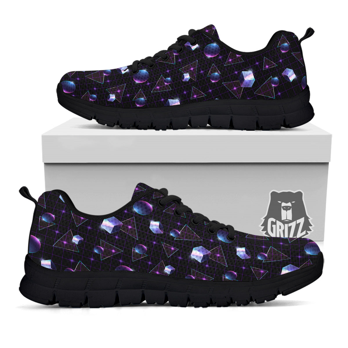Geometry 80's Style Print Pattern Black Sneaker-grizzshop