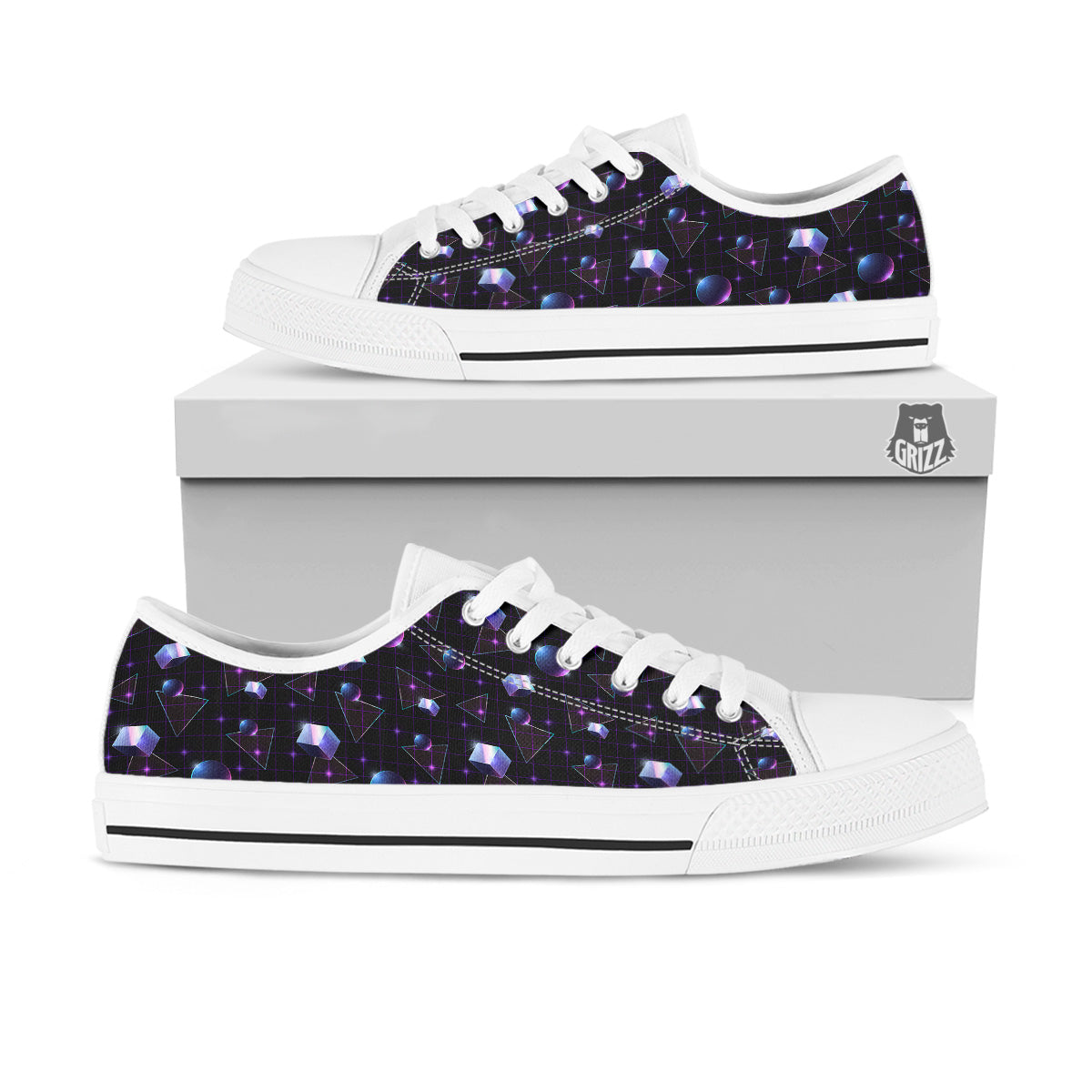 Geometry 80's Style Print Pattern White Low Top Shoes-grizzshop