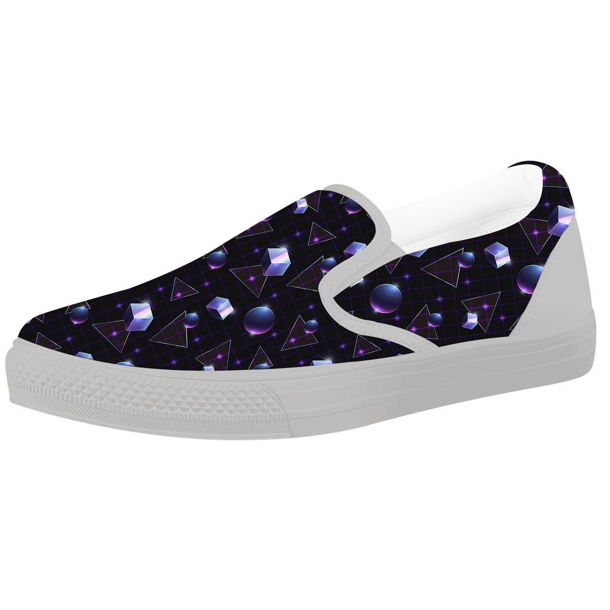 Geometry 80's Style Print Pattern White Slip On Shoes-grizzshop