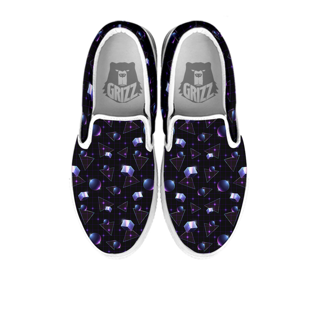 Geometry 80's Style Print Pattern White Slip On Shoes-grizzshop