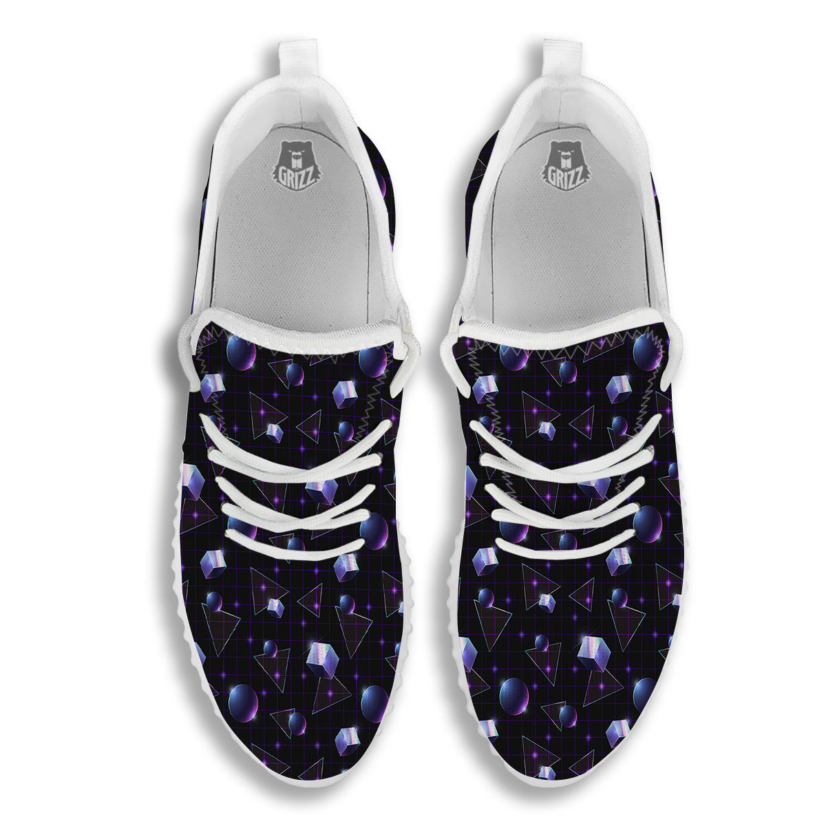 Geometry 80's Style Print Pattern White Walking Shoes-grizzshop