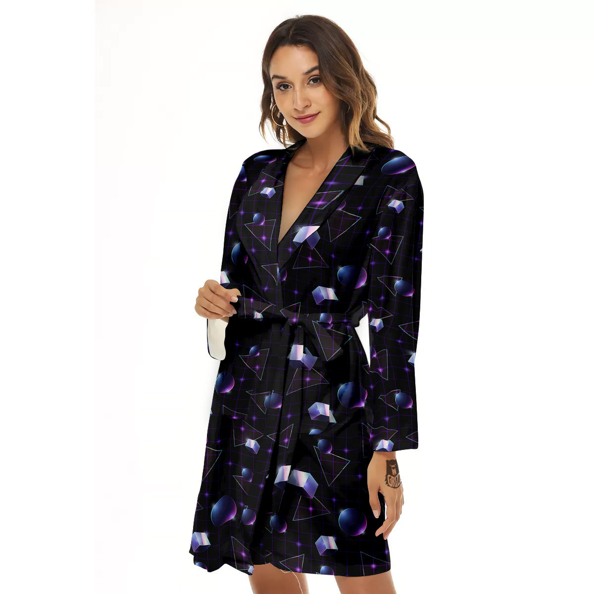 Geometry 80's Style Print Pattern Women's Robe-grizzshop
