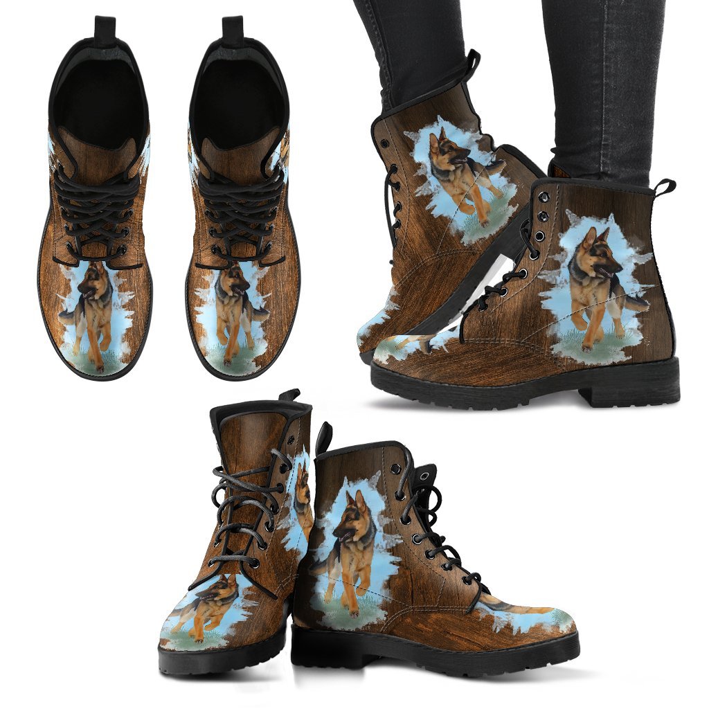 German Shepherd Design Ladies Leather Look Boots-grizzshop