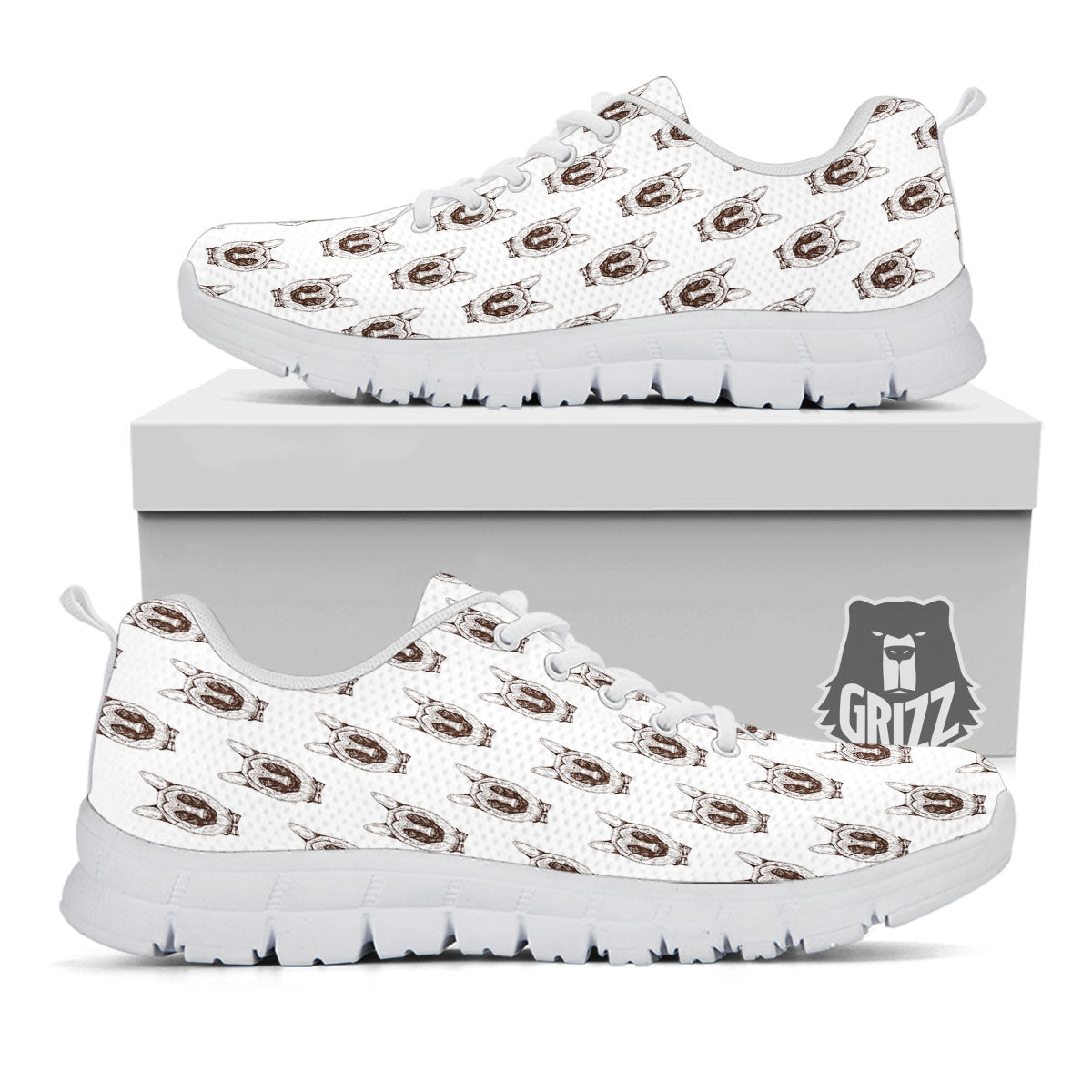 German Shepherd Drawing Print Pattern White Sneaker-grizzshop