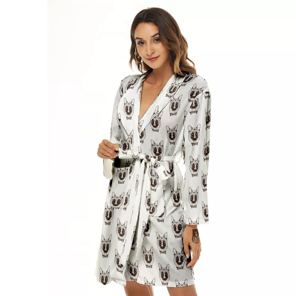 German Shepherd Drawing Print Pattern Women's Robe-grizzshop