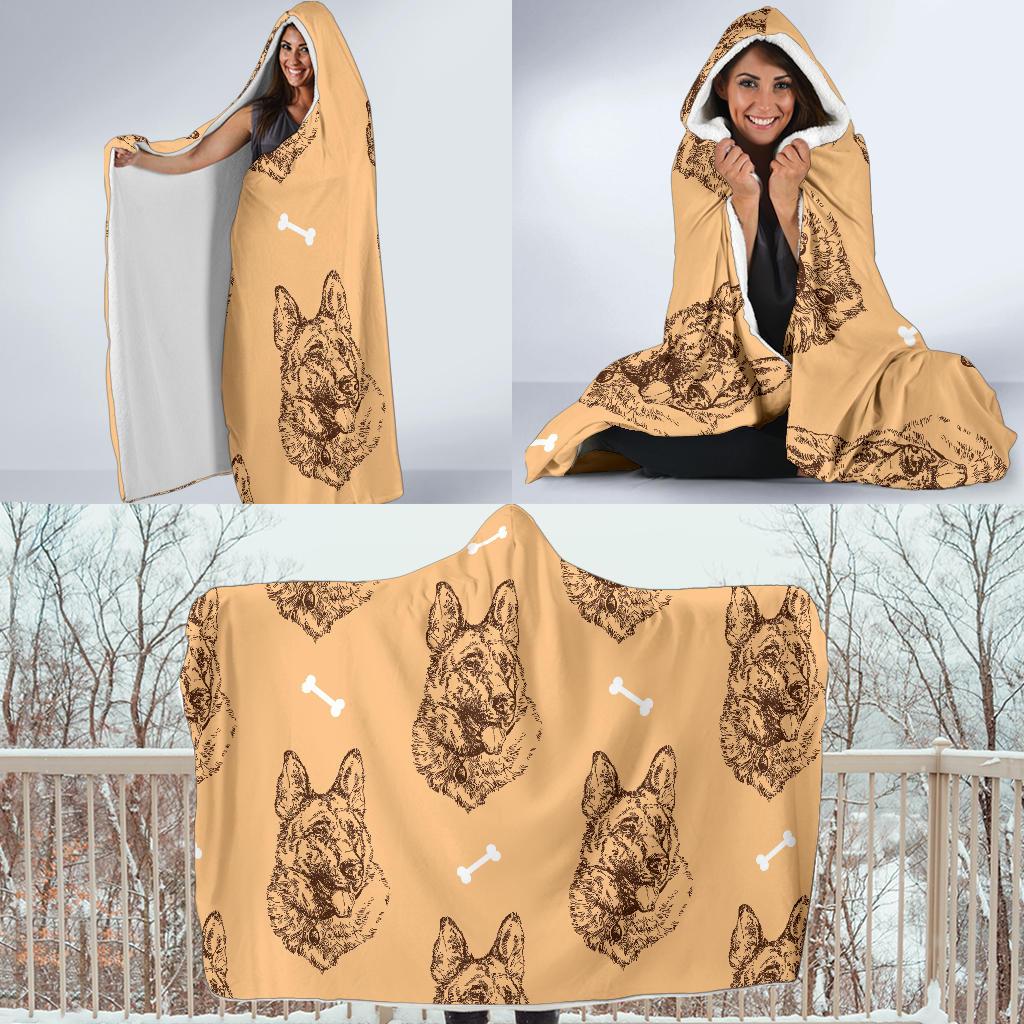 German Shepherd Print Pattern Hooded Blanket-grizzshop