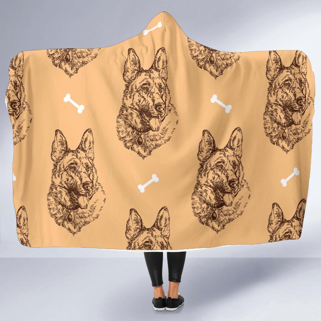 German Shepherd Print Pattern Hooded Blanket-grizzshop