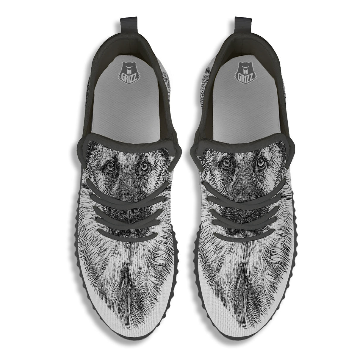 German Shepherd White And Black Print Black Walking Shoes-grizzshop