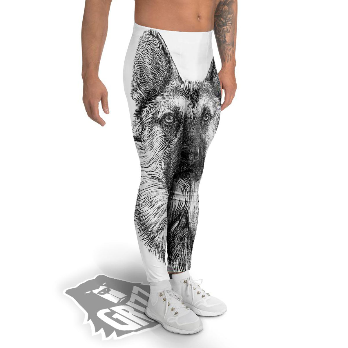 German Shepherd White And Black Print Men's Leggings-grizzshop