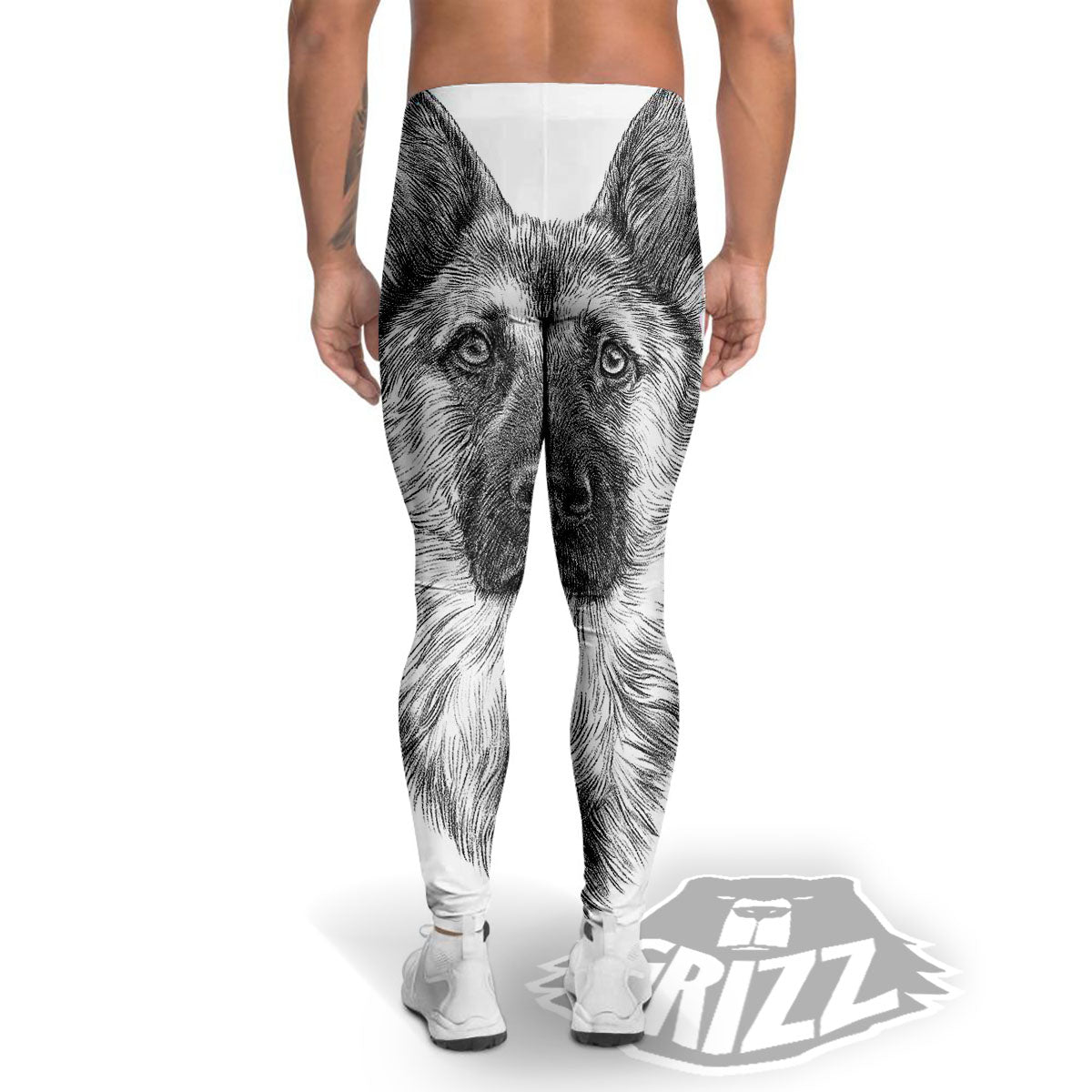 German Shepherd White And Black Print Men's Leggings-grizzshop