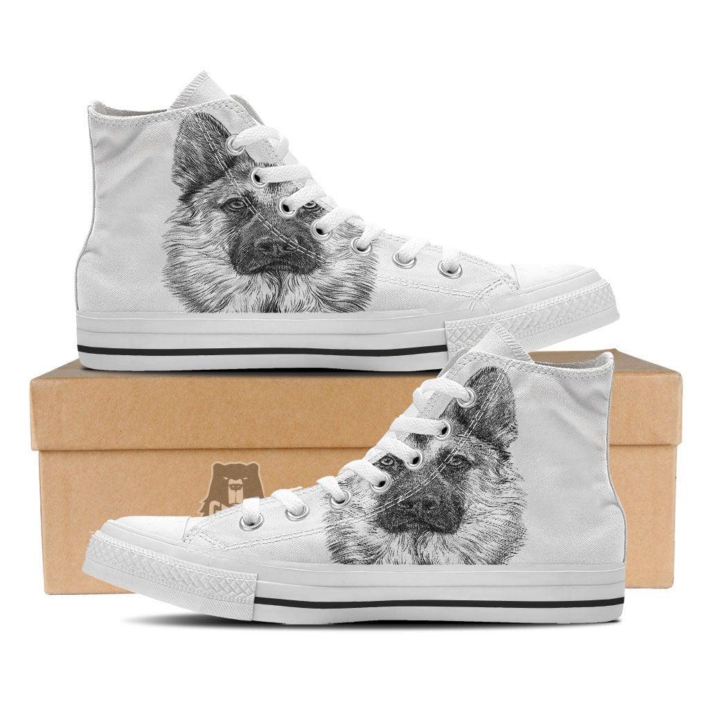 German Shepherd White And Black Print White High Top Shoes-grizzshop