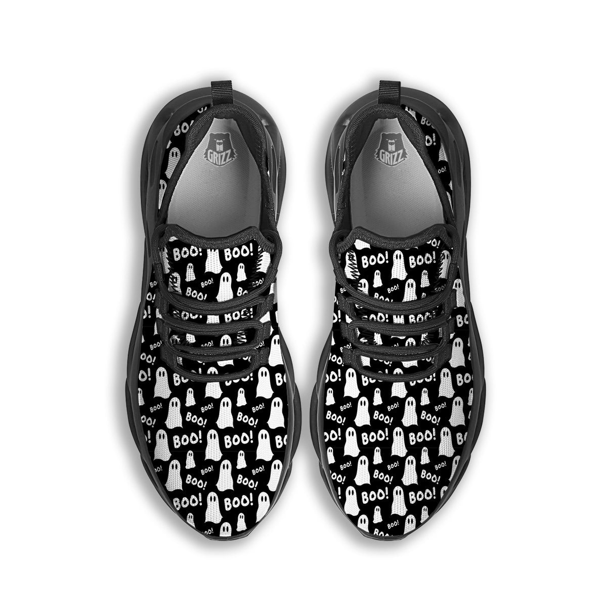 Ghost Cartoon Print Pattern Black Running Shoes-grizzshop