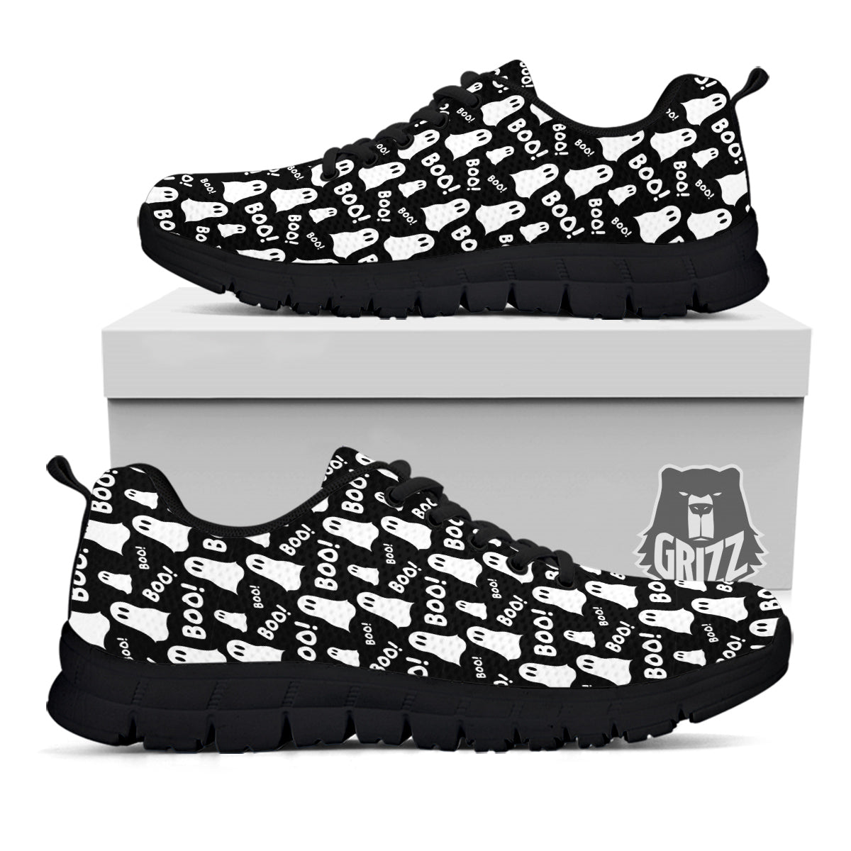 Ghost Cartoon Print Pattern Black Sneaker-grizzshop