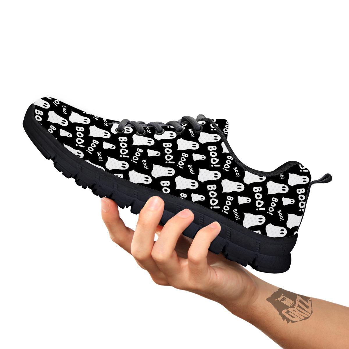 Ghost Cartoon Print Pattern Black Sneaker-grizzshop