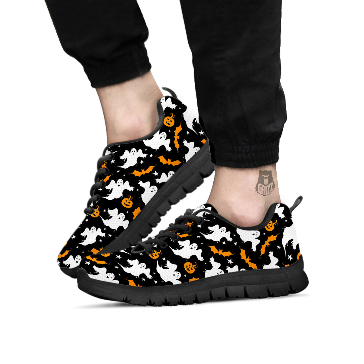 Ghost Halloween Print Pattern Black Sneaker-grizzshop