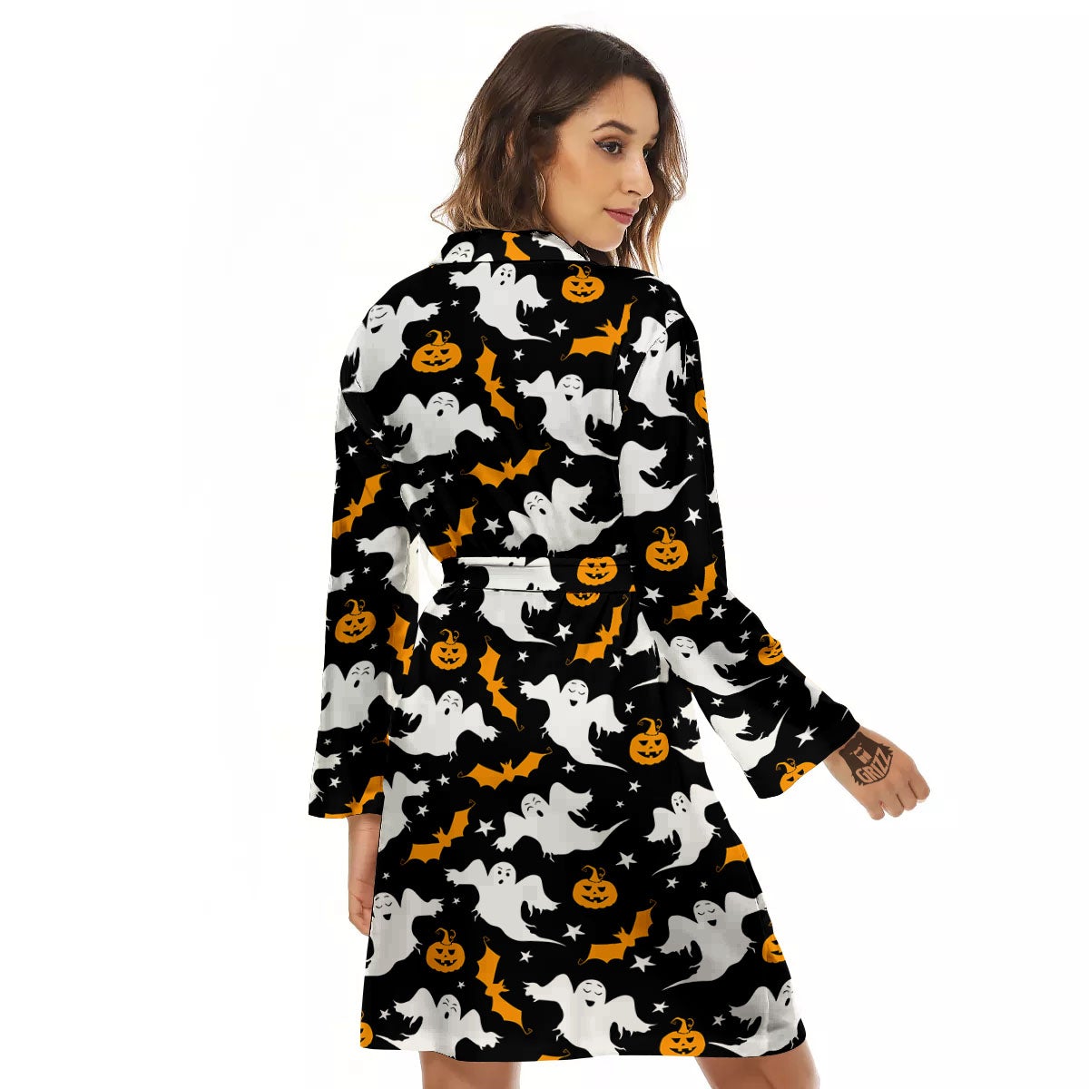 Ghost Halloween Print Pattern Women's Robe-grizzshop
