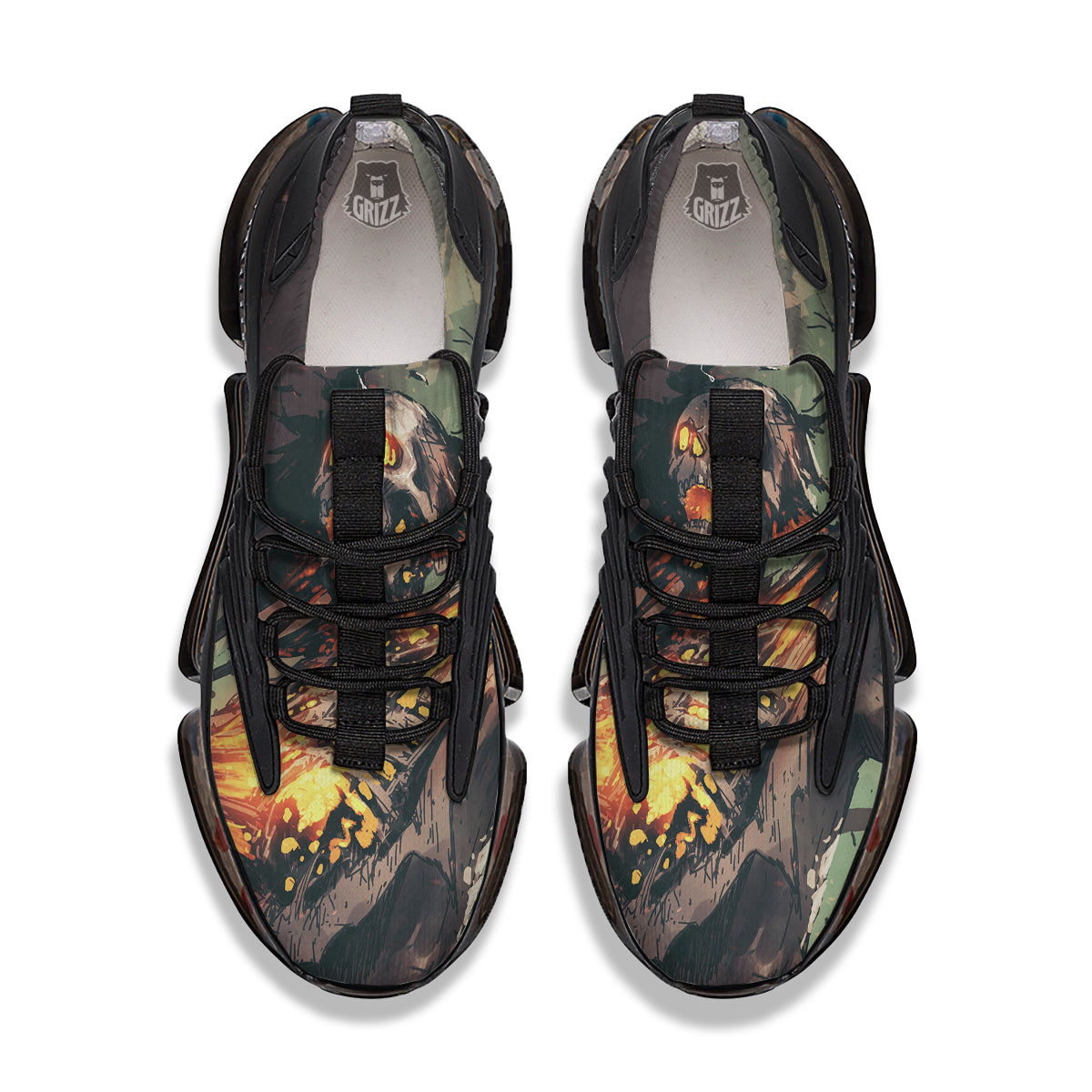 Ghost Skeleton Print Black Gym Shoes-grizzshop