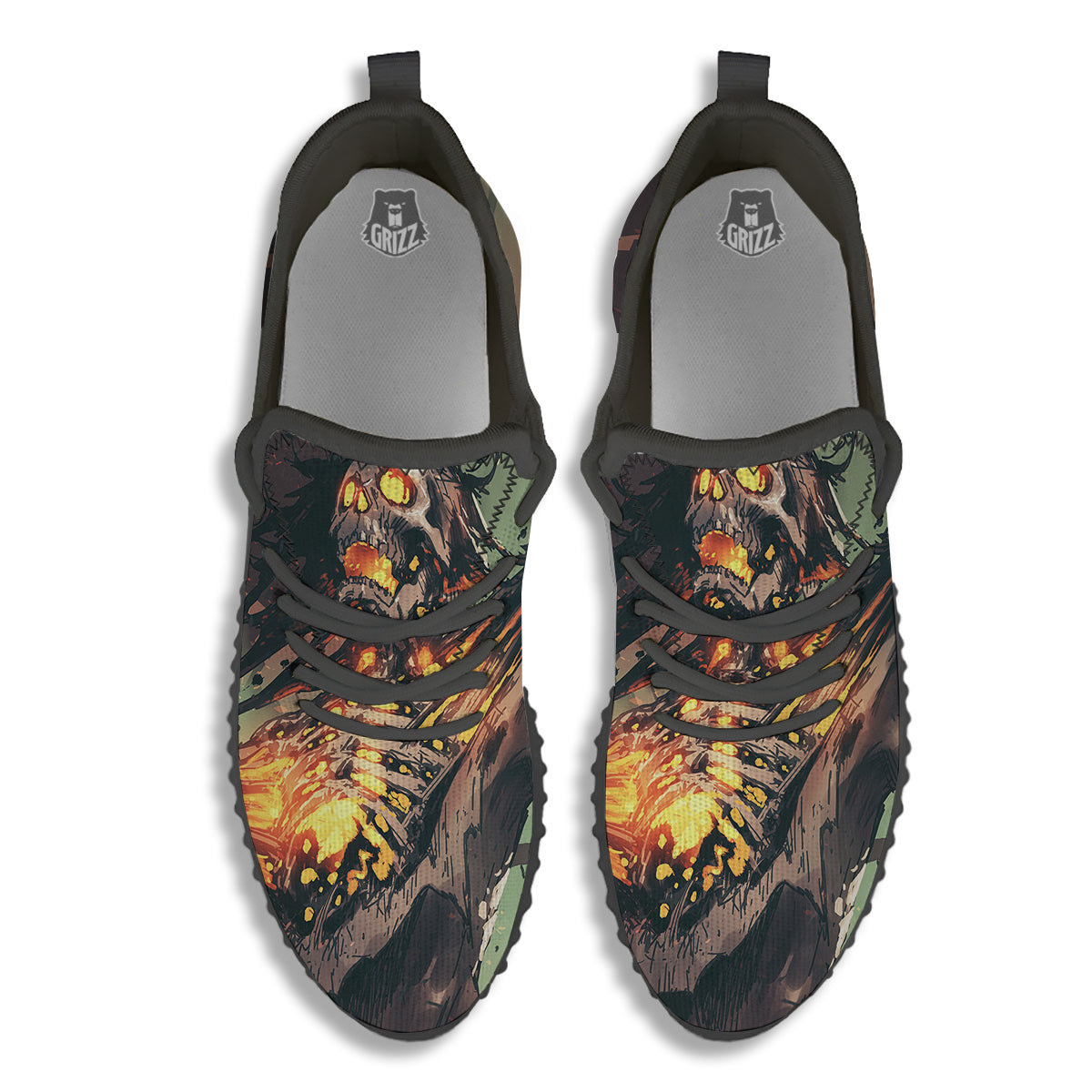 Ghost Skeleton Print Black Walking Shoes-grizzshop