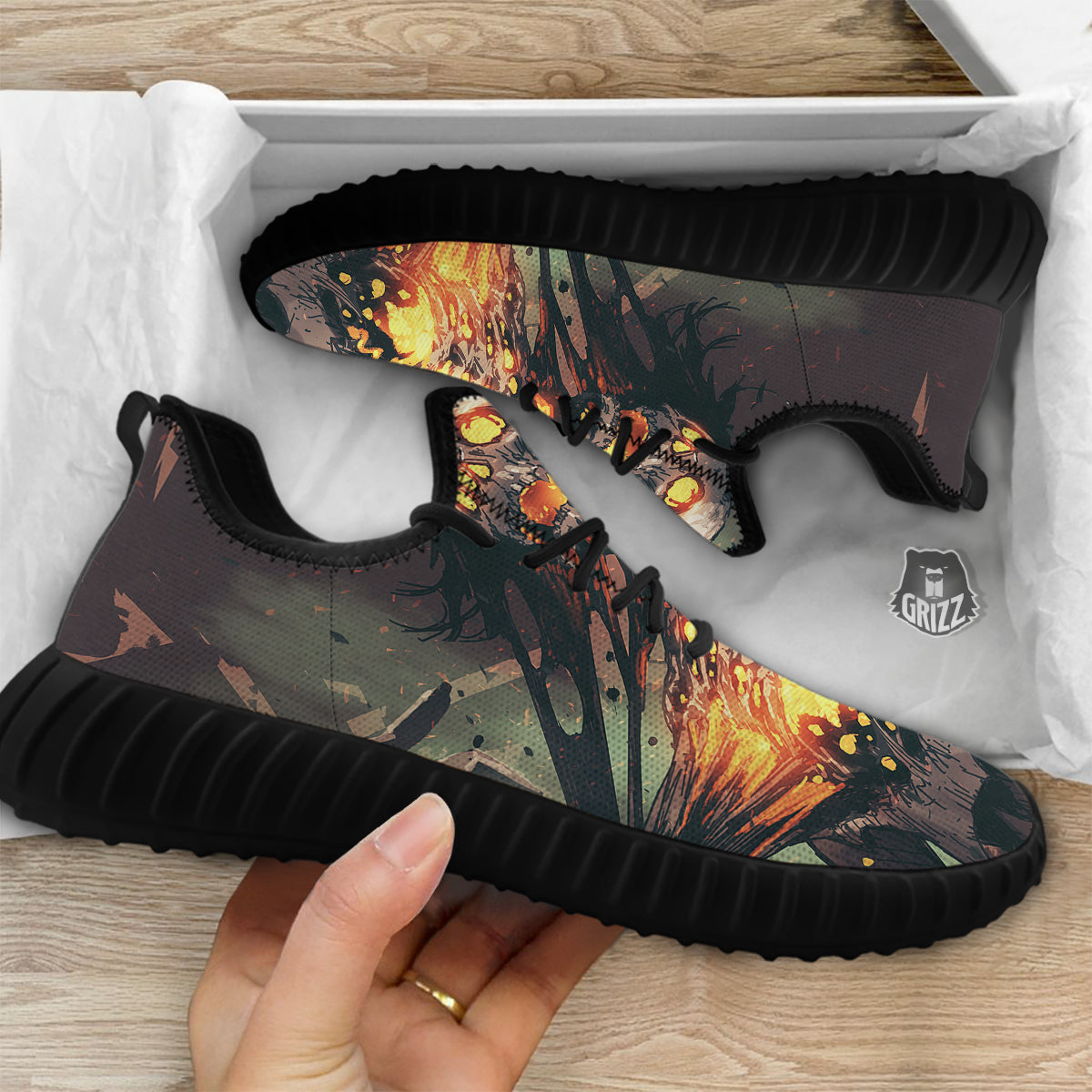 Ghost Skeleton Print Black Walking Shoes-grizzshop