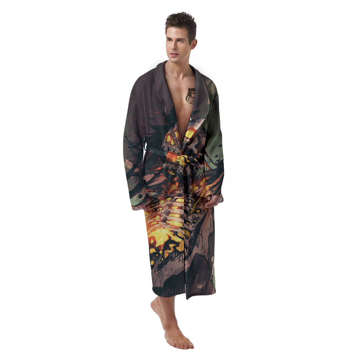 Ghost Skeleton Print Men's Robe-grizzshop
