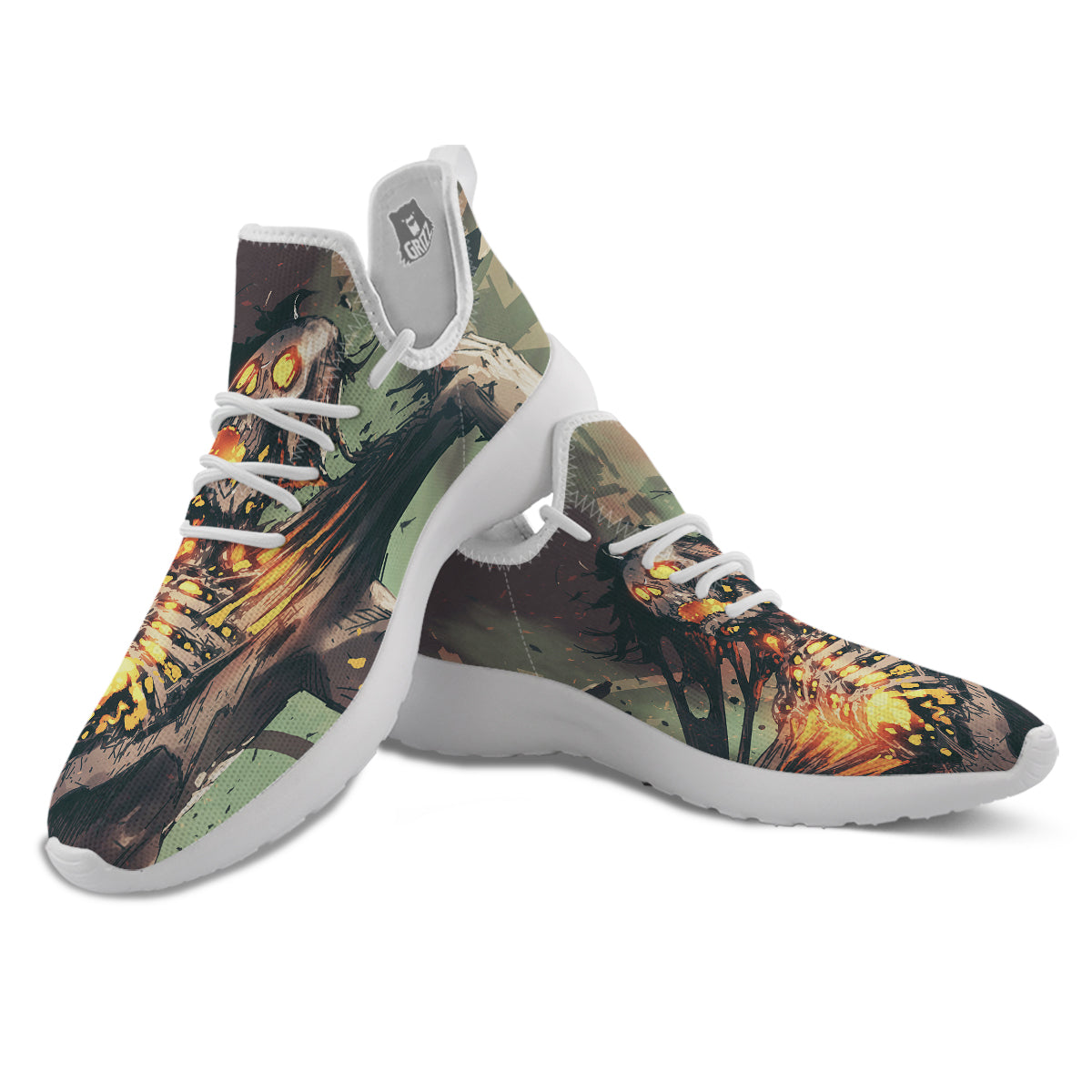 Ghost Skeleton Print White Athletic Shoes-grizzshop