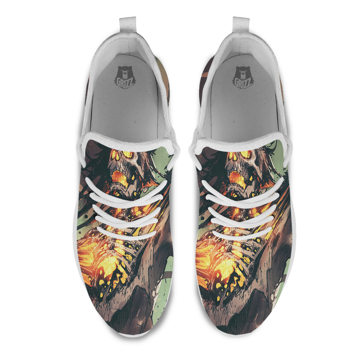 Ghost Skeleton Print White Athletic Shoes-grizzshop
