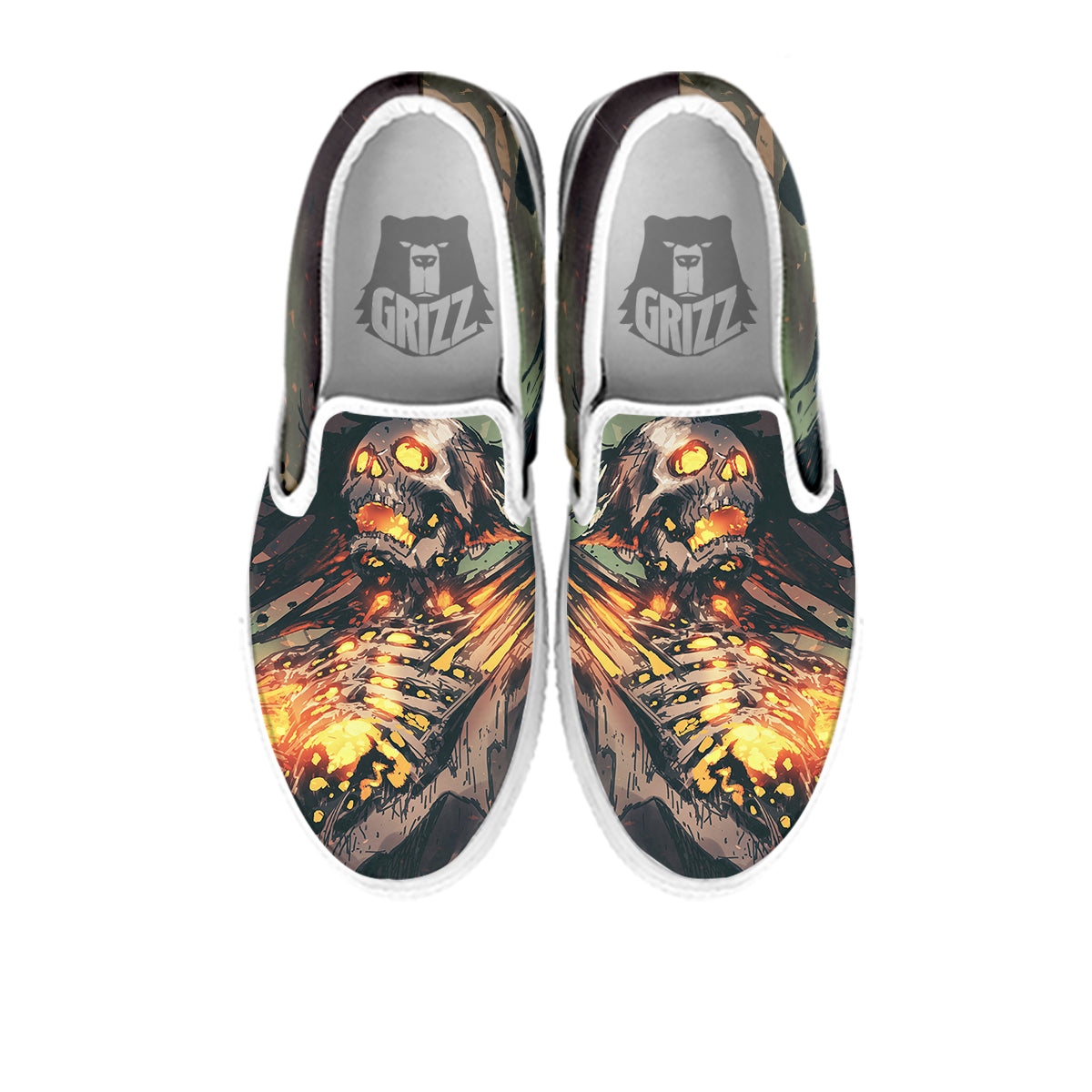 Ghost Skeleton Print White Slip On Shoes-grizzshop