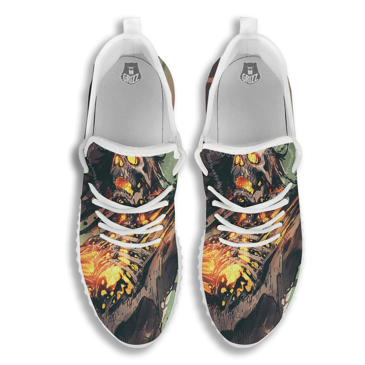 Ghost Skeleton Print White Walking Shoes-grizzshop