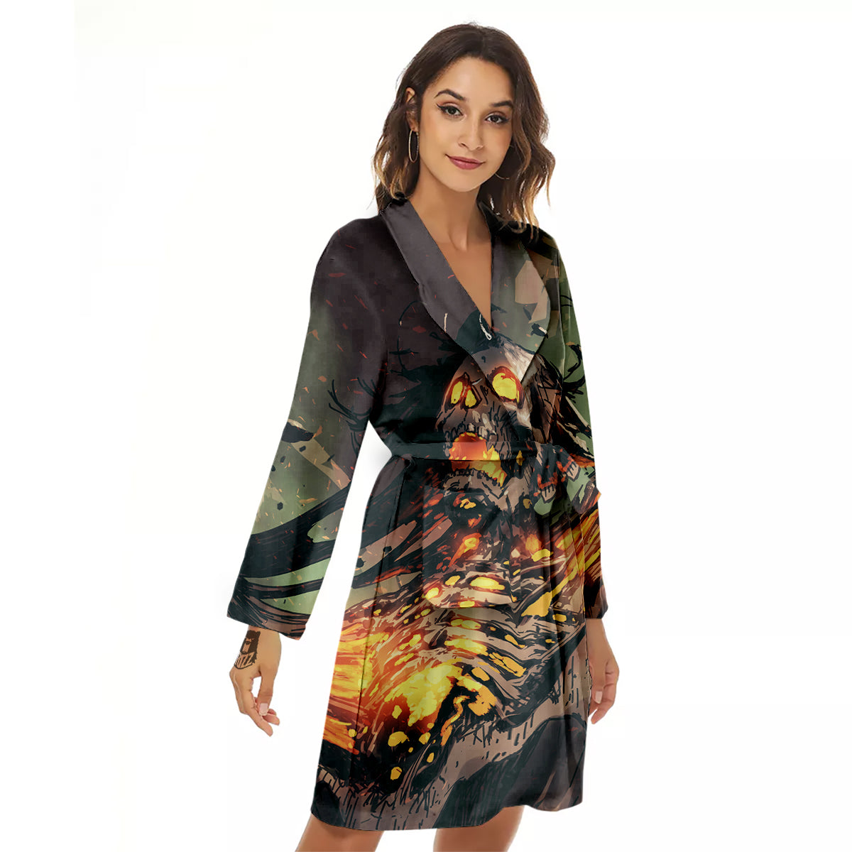Ghost Skeleton Print Women's Robe-grizzshop