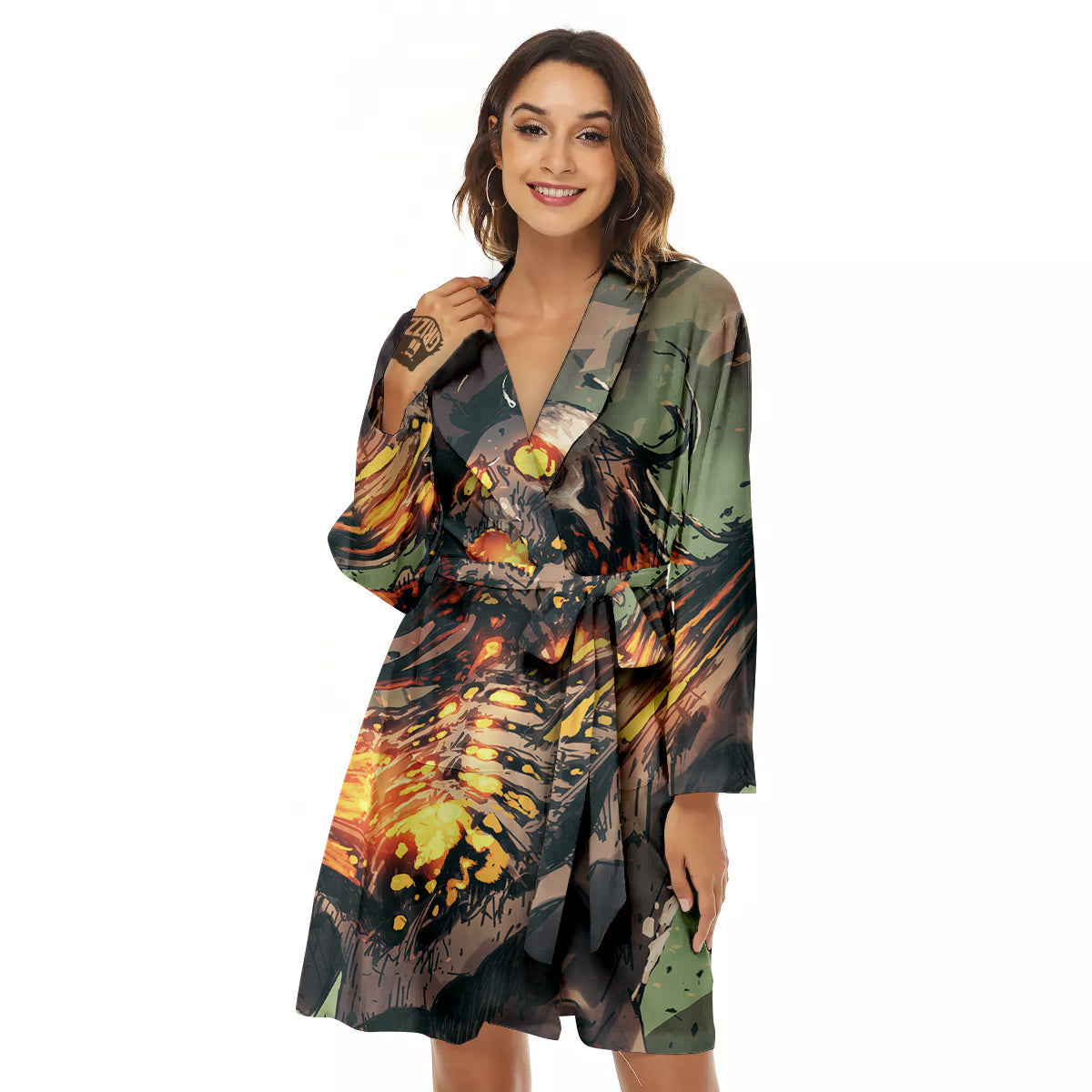 Ghost Skeleton Print Women's Robe-grizzshop