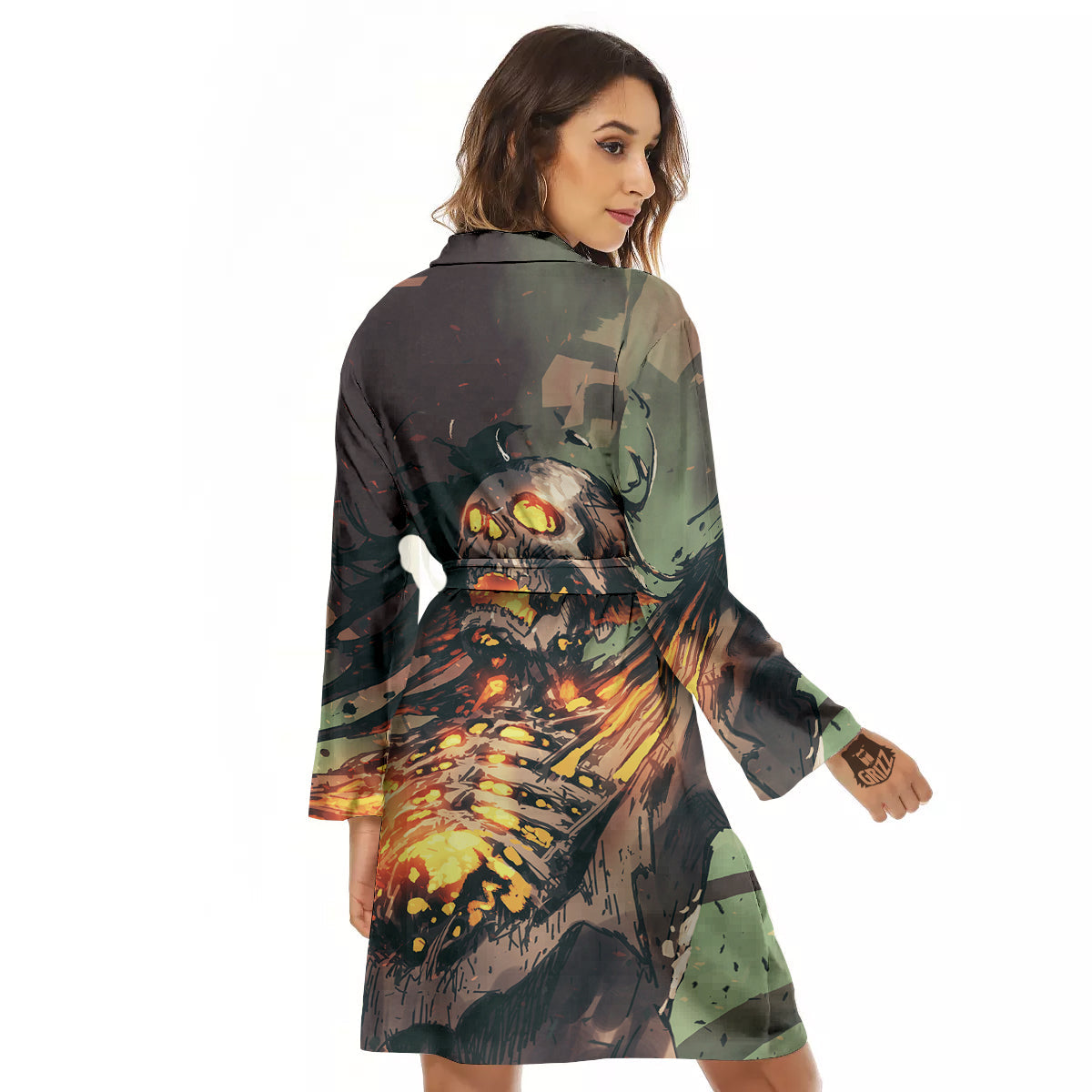 Ghost Skeleton Print Women's Robe-grizzshop