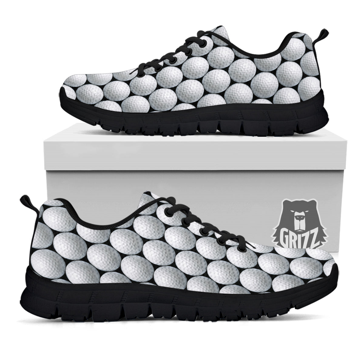 Giant Golf Ball Print Pattern Black Sneaker-grizzshop