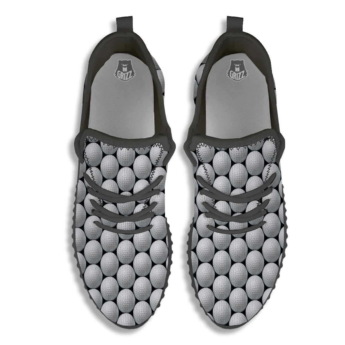 Giant Golf Ball Print Pattern Black Walking Shoes-grizzshop