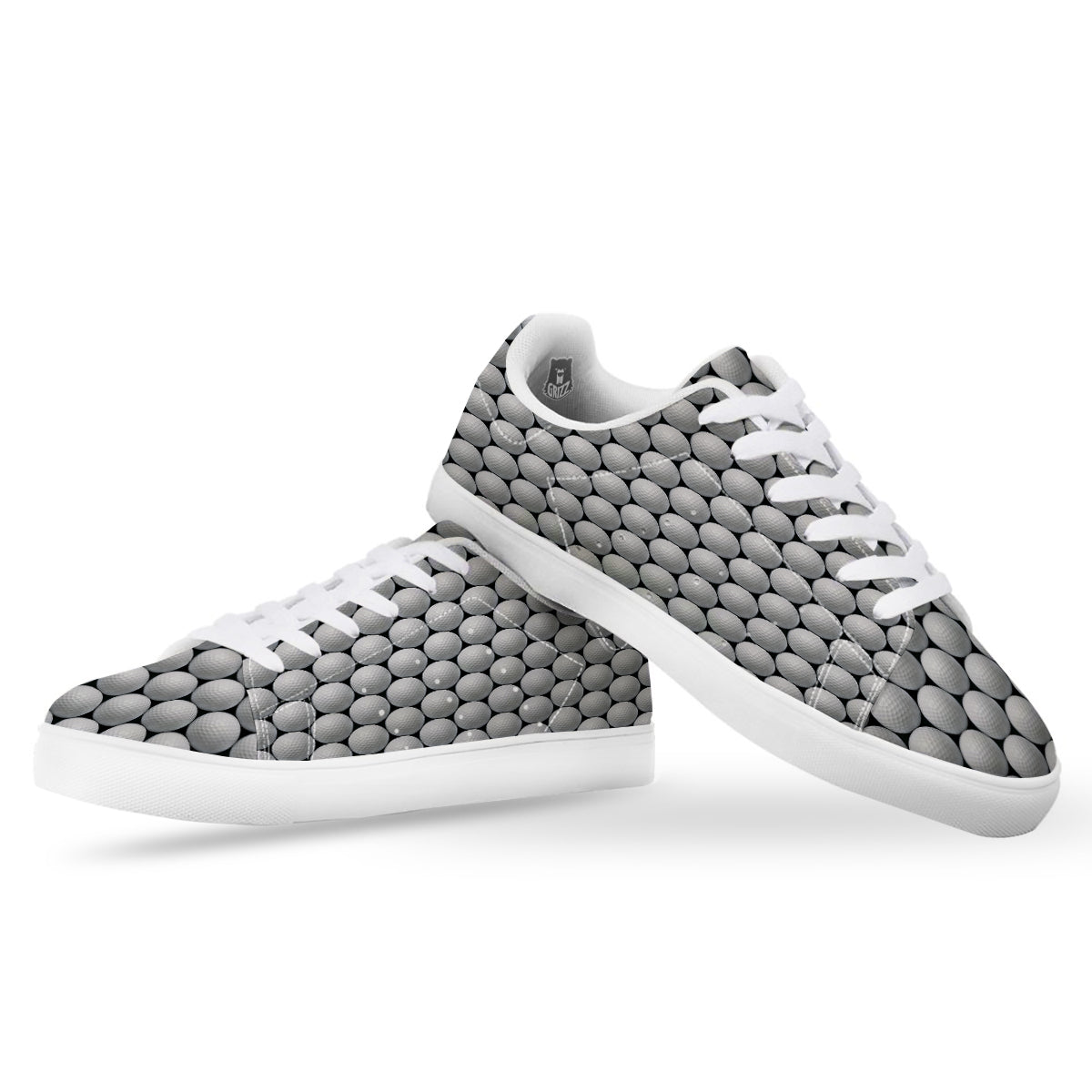 Giant Golf Ball Print Pattern White Low Top Sneakers-grizzshop