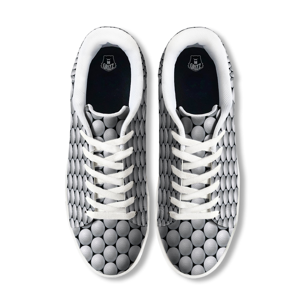 Giant Golf Ball Print Pattern White Low Top Sneakers-grizzshop