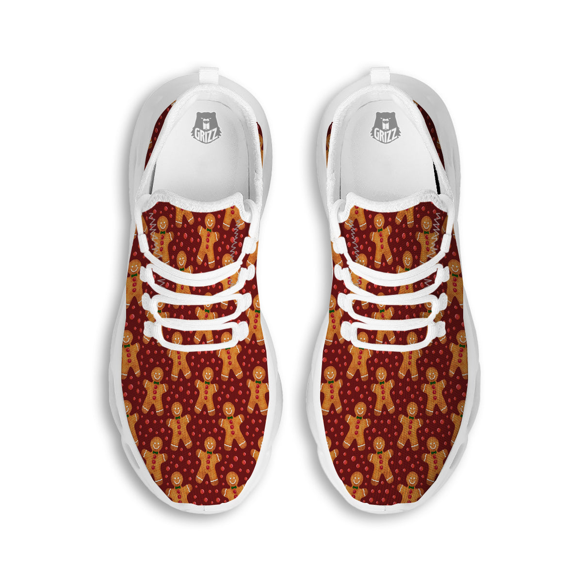 Gingerbread Brown Print Pattern White Running Shoes-grizzshop