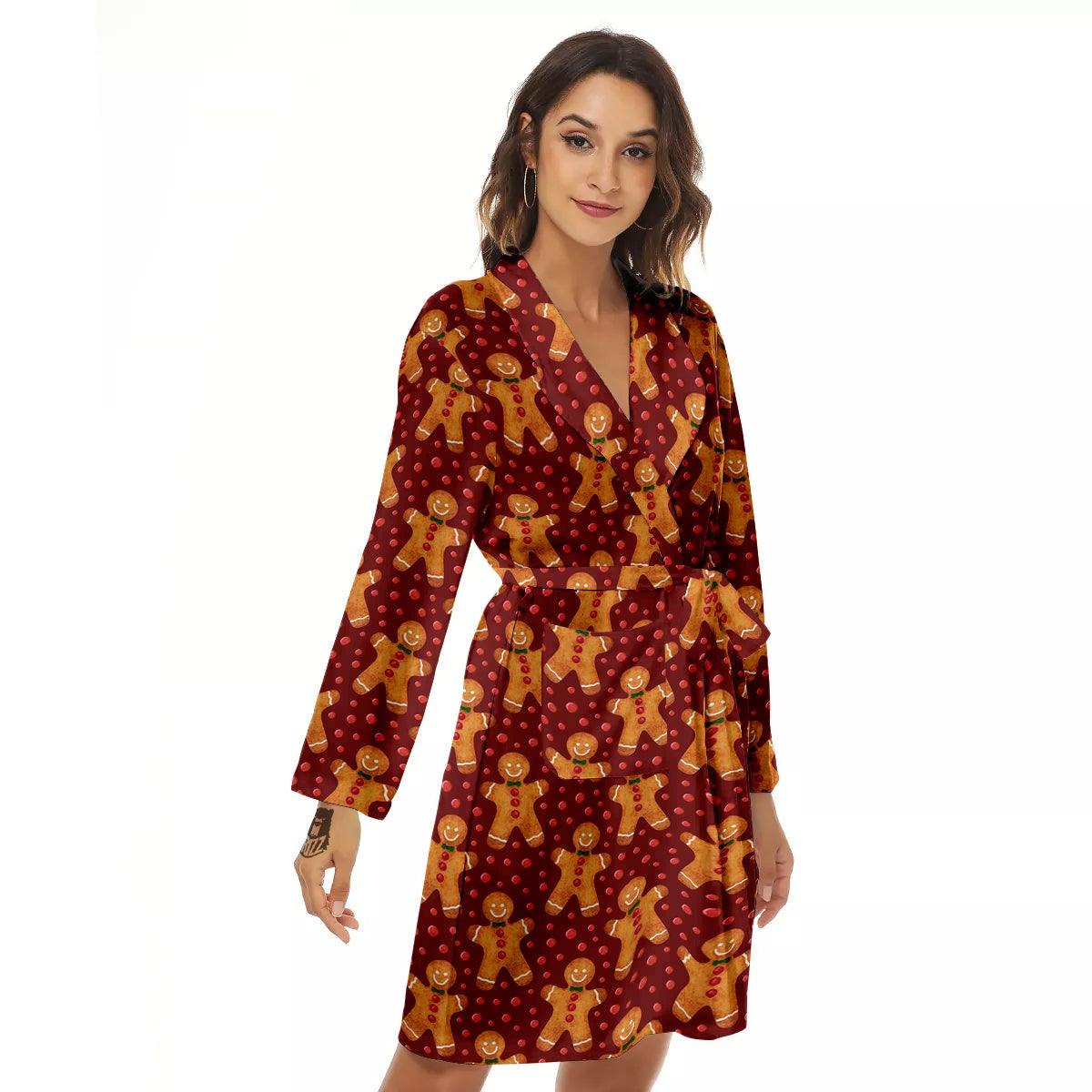Gingerbread Brown Print Pattern Women's Robe-grizzshop