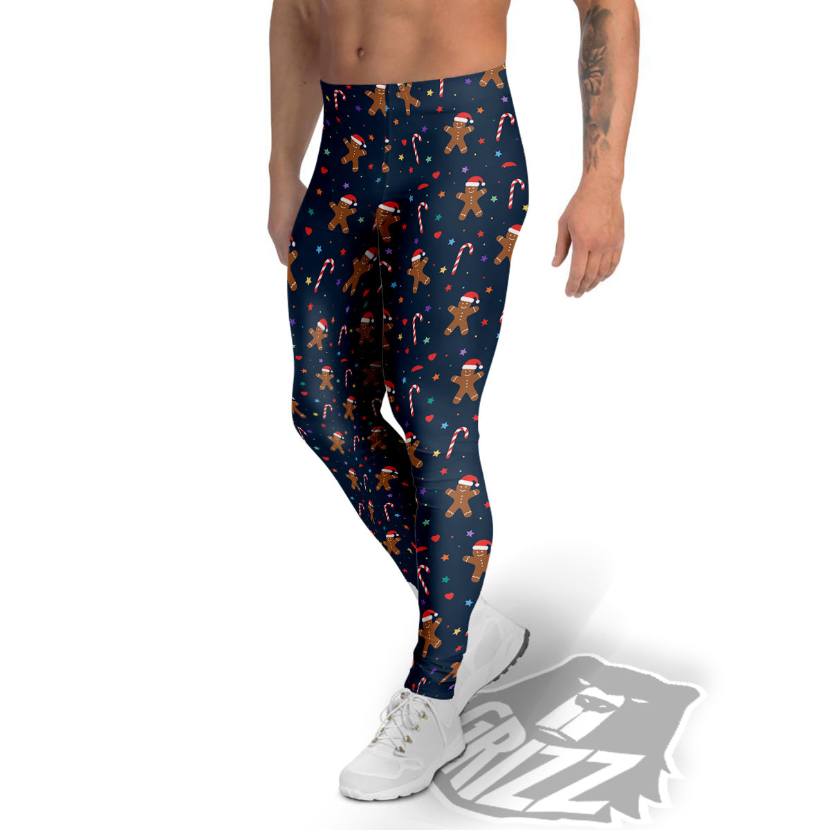 Gingerbread Christmas Print Pattern Men's Leggings-grizzshop