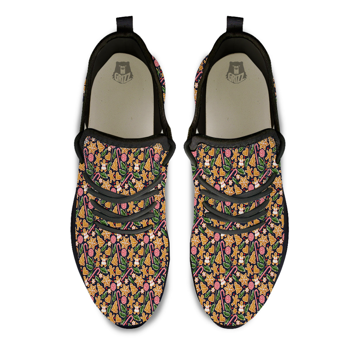 Gingerbread Cute Print Pattern Black Athletic Shoes-grizzshop