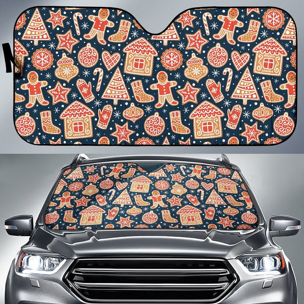 Gingerbread Man Chirstmas Pattern Print Car Sun Shade-grizzshop