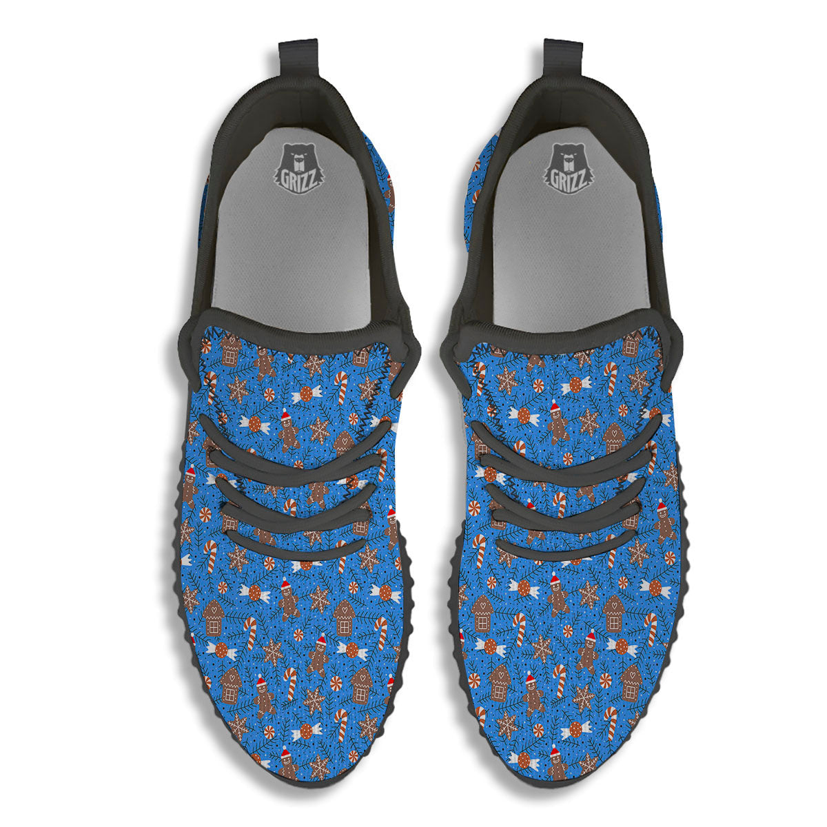 Gingerbread Man Christmas Print Pattern Black Walking Shoes-grizzshop