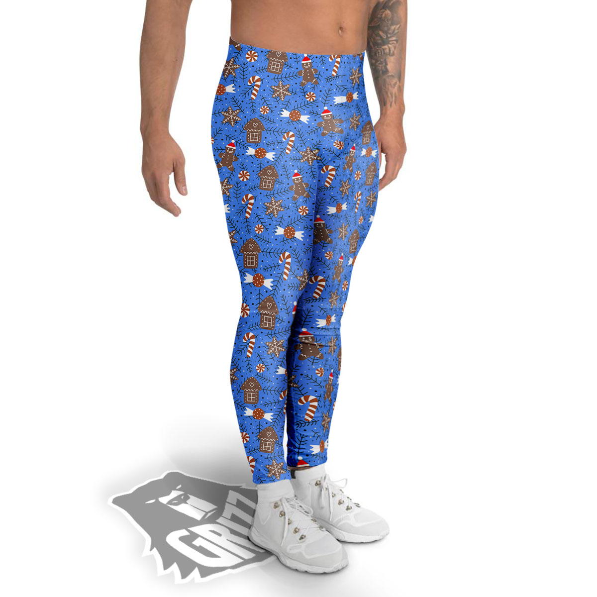 Gingerbread Man Christmas Print Pattern Men's Leggings-grizzshop